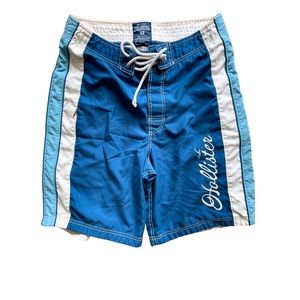 Mens Size 32 Blue And White Draw String Hollister Swim Trunks